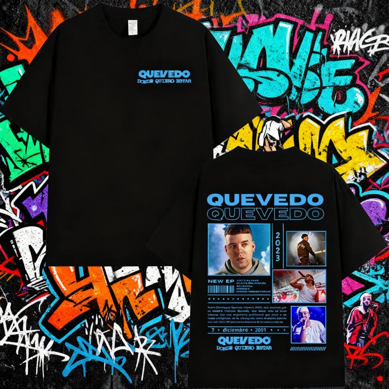 2025 Summer Rapper QUEVEDO Tour 2024 Graphic Mens High Quality Leisure Tshirts Man Retro 100 Pure Cotton Printed Tshirt