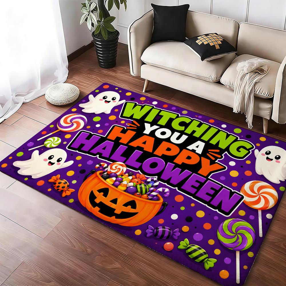 WITCHING YOU A HAPPY HALLOWEEN Floor Mat Soft Thickened Absorbent Non-Slip Bedroom Living Room Door Mat Home Decor Flannel Rugs
