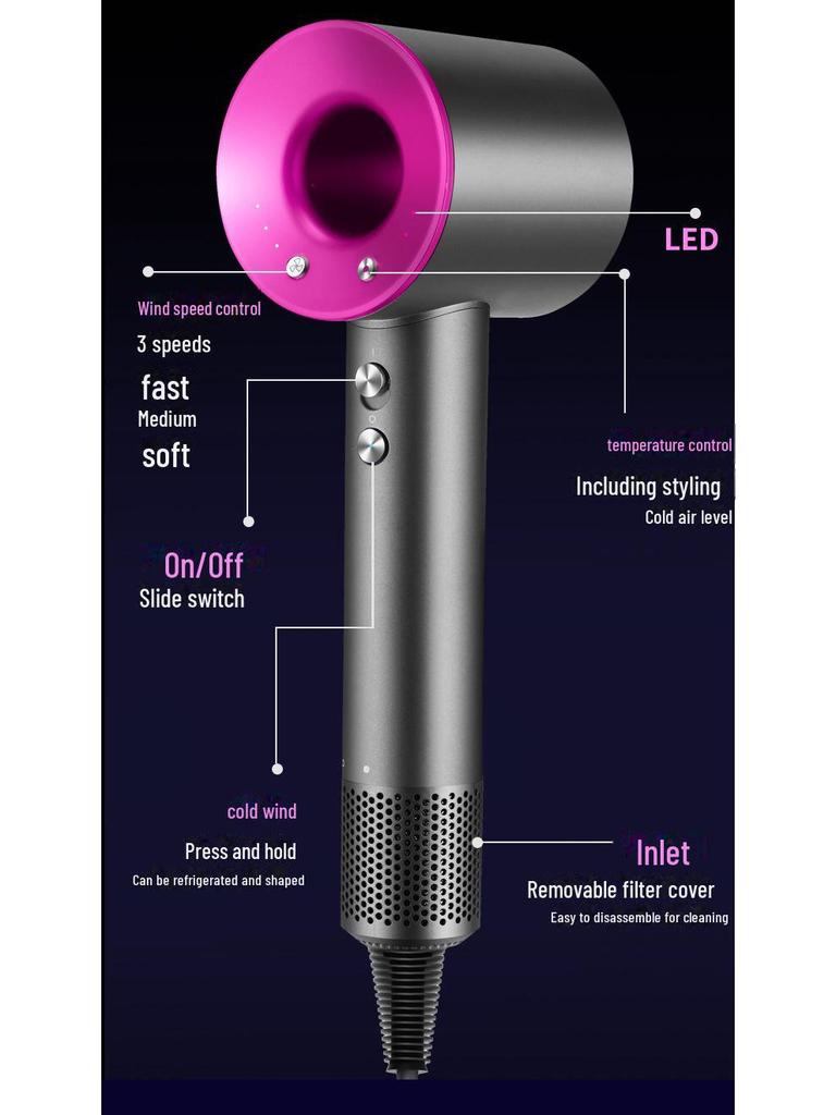 Высокоскоростной фен для волос с ионизацией без листьев: 5 в 1, мощный и быстросохнущий
