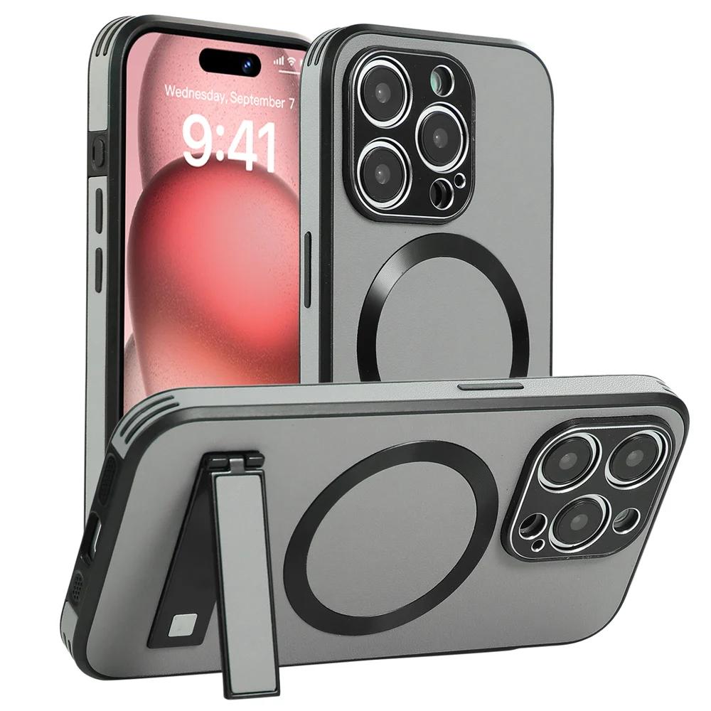 Роскошный кожаный чехол-подставка Magsafe для iPhone 16 15 14 11 12 13 Pro Max, магнитный, для беспроводной зарядки