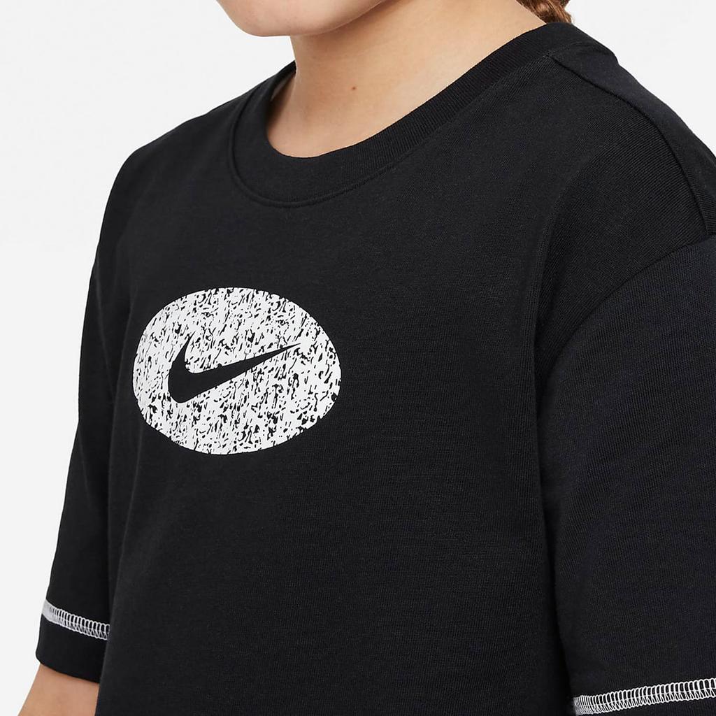 Nike Детское платье с логотипом, круглым вырезом и короткими рукавами, черное DO7168-010