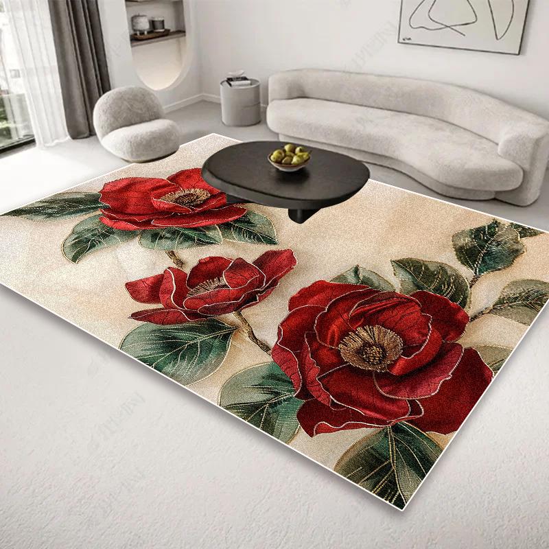 Современный 3D Ковер с Цветами для Гостиной, Домашнее Украшение, Ковры для Спальни, Роскошный Ковер для Гостиной, Нескользящий, Моющийся, Коврик для Кофейных Столиков