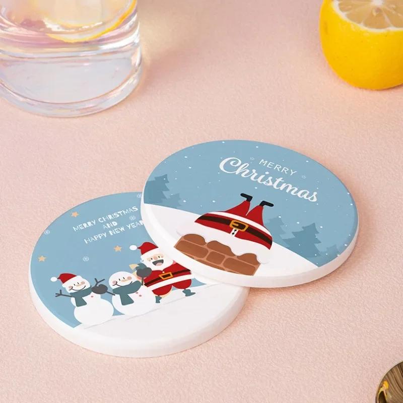 Рождественские диатомитовые впитывающие подставки мультяшный снеговик противоскользящие высокотемпературные подставки для чашек теплоизоляция горячая подставка декор стола