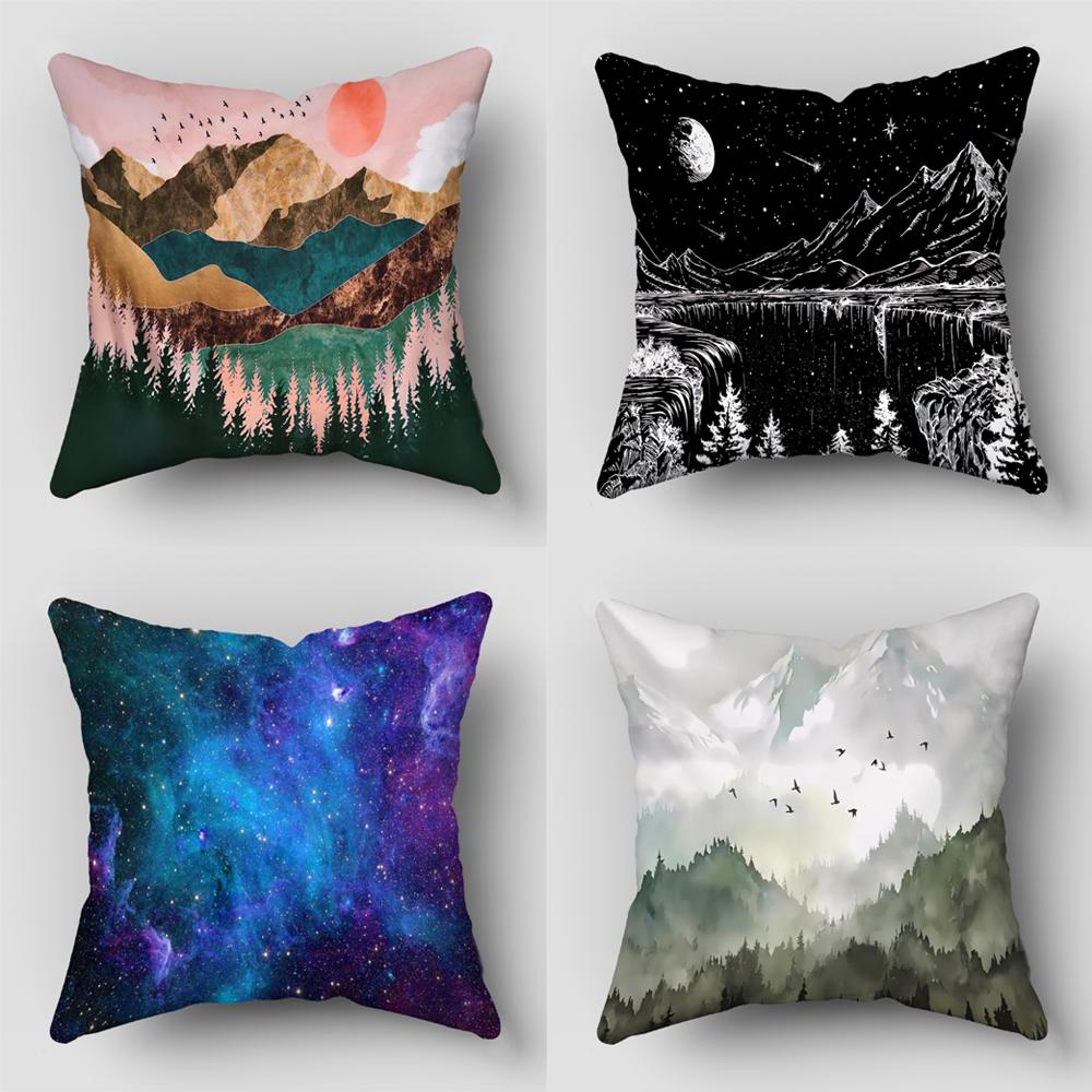 Mountain Forest Pillow Cover Bedroom Home Office Decorative Pillowcase Square Zipper Pillow Cases Satin Fabric EcoFriendly