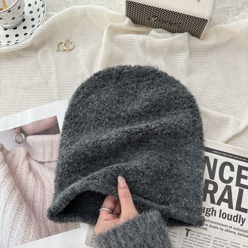 Дизайнерская вязаная круглая шапка для волос, однотонная, женская, осенне-зимняя, баотоу, защитная шапка для ушей, завивка, шерстяная, универсальная
