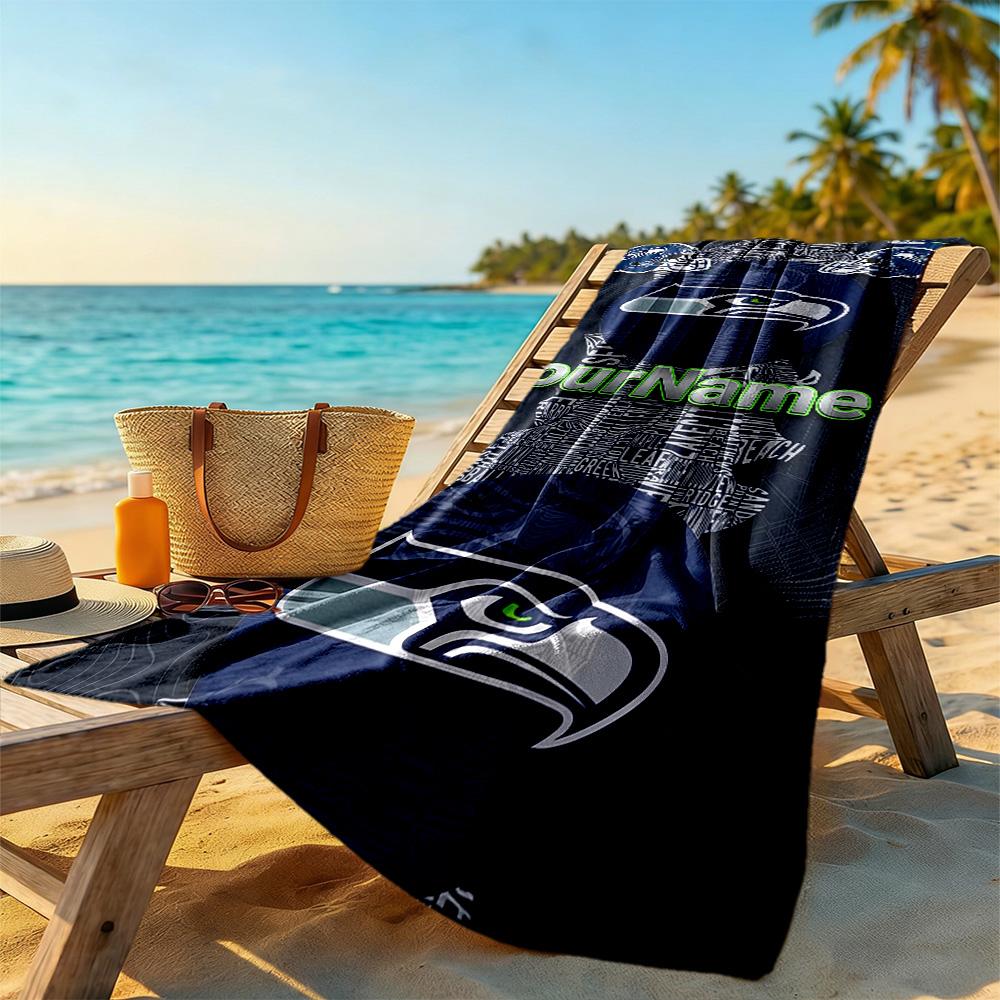 Seattle Seahawks Customizable Name Beach Towel Quickdry Soft Microfiber Suitable For Swimming Gym Camping Yoga Vacation
