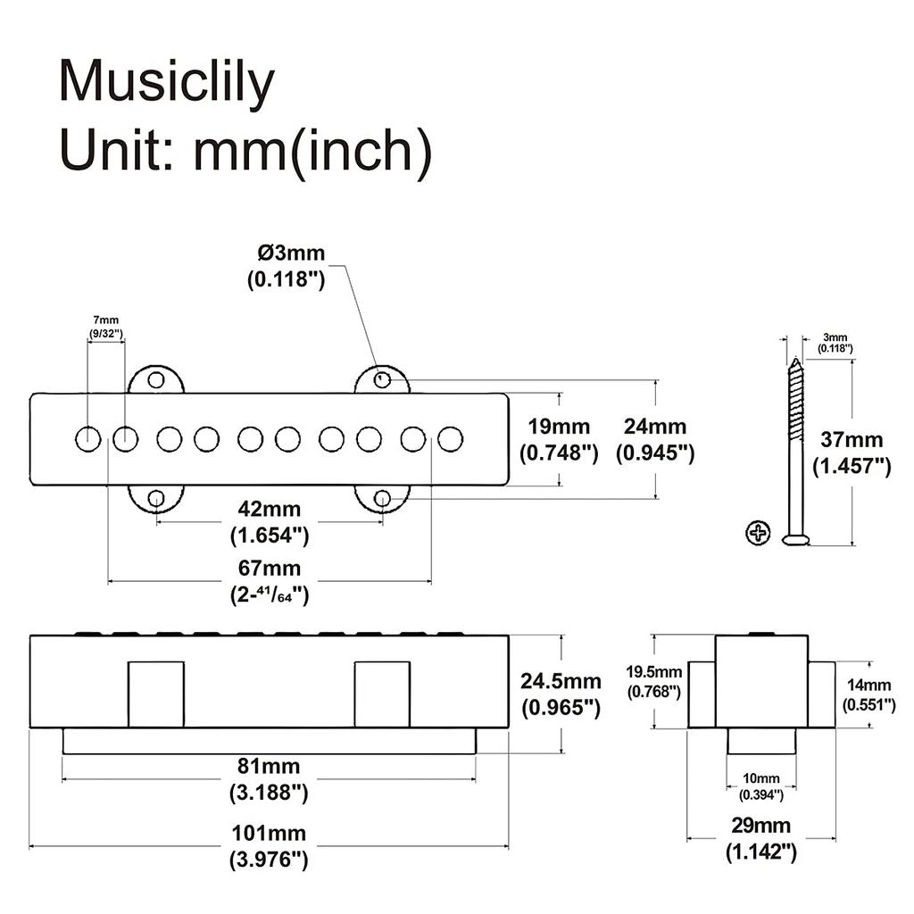 Wilkinson WOJB5 Variable Gauss Jazz Bass Pickup PU 5 String Jazz Bass Electric Black Bass,