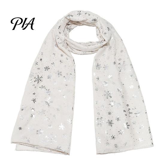 Soft Fabric Winter Gift Glitter Sparkly Foil Snowflake Print Scarf for Women, Christmas Warm Fashionable Neckwear Theme Shawl Wrap, Fall Lightweight