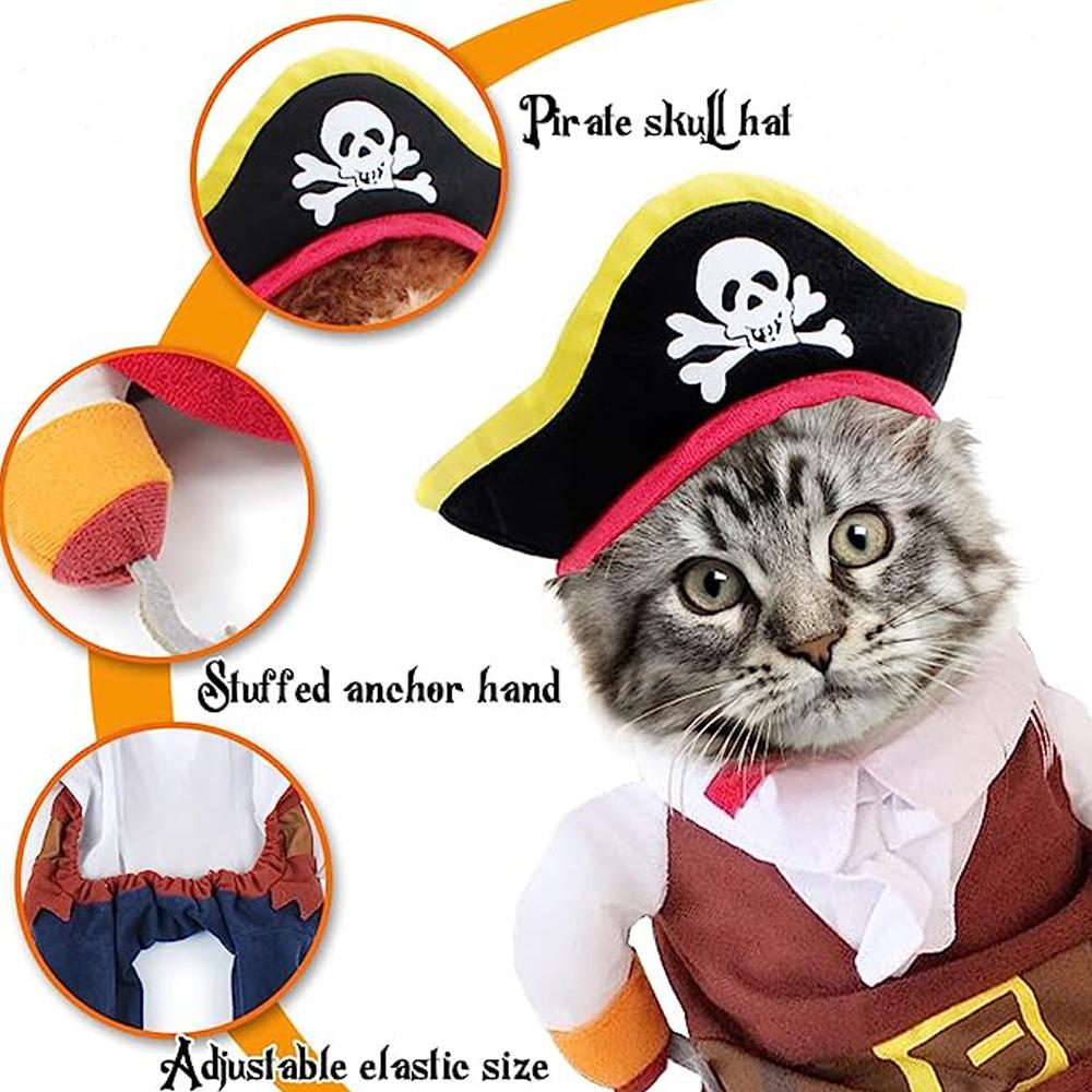 Костюм для косплея кошки, одежда для домашних животных, модная одежда в стиле «Пираты Карибского моря», костюм на Хэллоуин со шляпой, костюм, одежда для кошек