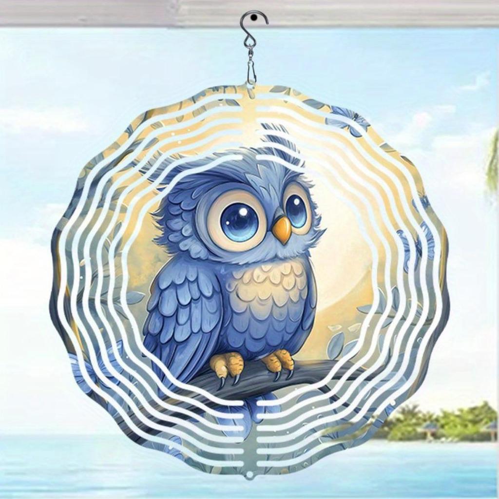 Сова Колокольчик ветра 3D Металлический подвесной декор для сада, патио, свадьбы Золотой зеркальный светоотражающий Отпугиватель птиц Наружные колокольчики ветра Батарея не требуется