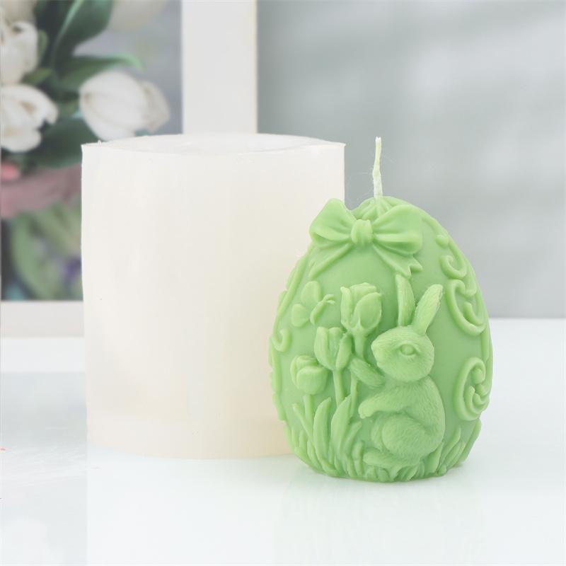 Easter Rabbit Cottage Floral Easter Egg Candle Mold DIY Egg Shells With Rabbit Cutouts Candles Soap Plaster Home Decor Gift
