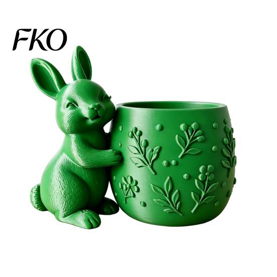 Mini Flowerpot 3D Printed Bunny Hugging Succulents Planter, Cute Rabbit Flower Pot with Embossed Small Desktop Planter Floral Body, Desk Decor
