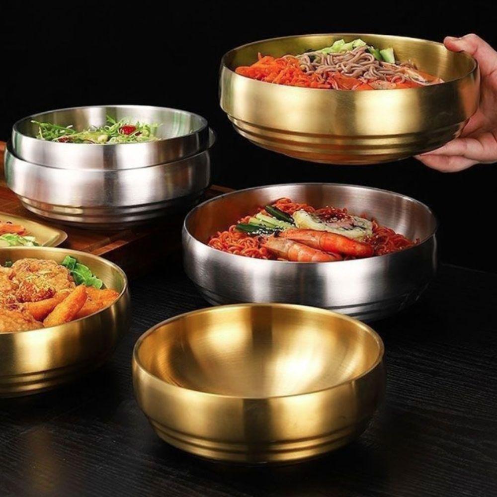Large Capacity Korean Stainless Steel Bowl Double Layer Soup Bowls Cold Noodles Bowl Roast