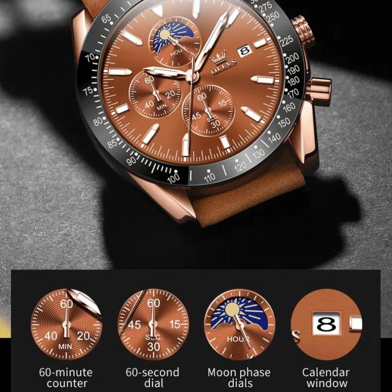 OLEVS Calendar Waterproof Men Business Wristwatch Leather Strip Luminous Quartz Watch