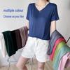 Women's Modal V-Neck Short-Sleeve Summer Top - Solid Color, Loose Fit, Slimming Large Size
