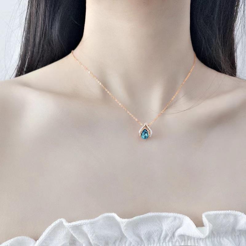 Новое ожерелье Ocean Heart Water Drop для женщин, позолоченное, высококачественное, легкое, роскошное, с простой цепочкой из кристаллов на ключицу