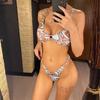 Printed High Leg Cut Metal Rings Bikini Women Swimwear Female Swimsuit Two-pieces Bikini Set Bather Bathing Suit Swim Lady