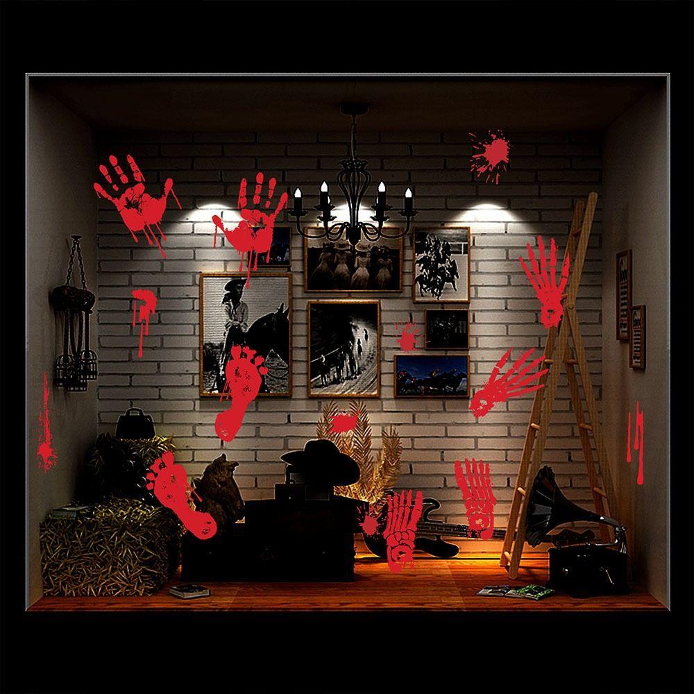Funny Halloween Bloody Handprint Stickers Electrostatic Happy Halloween Decoration Ghost Festival