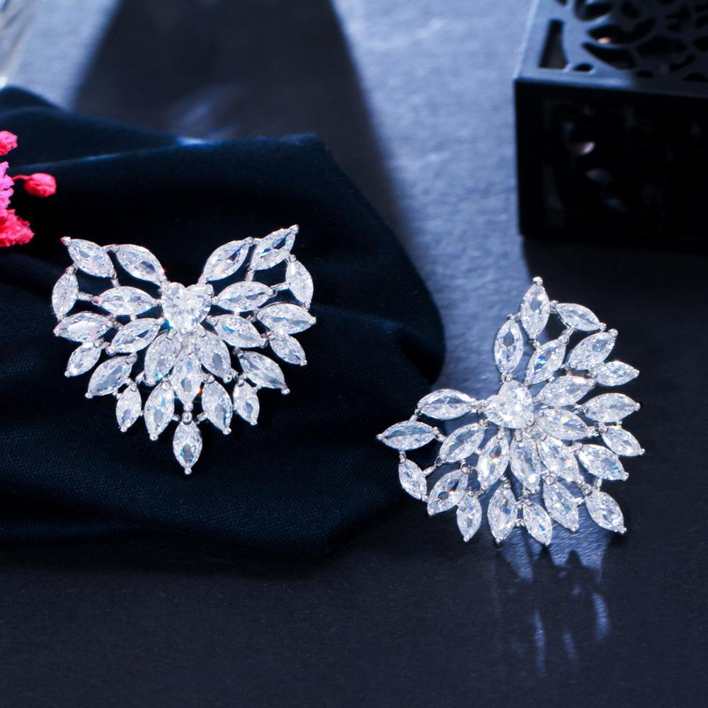 Большие милые серьги-гвоздики с блестящим кубическим цирконием CMM серебряного цвета для невест