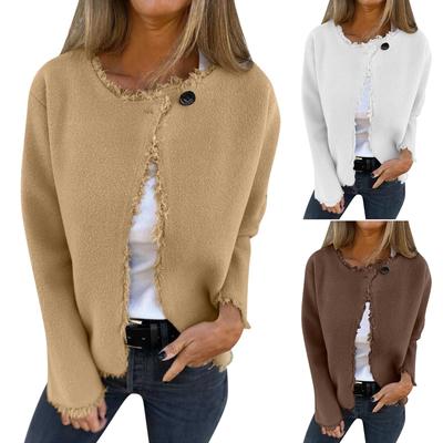 Женское повседневное пальто с круглым вырезом, длинными рукавами, кисточками, шерстяное, однотонное