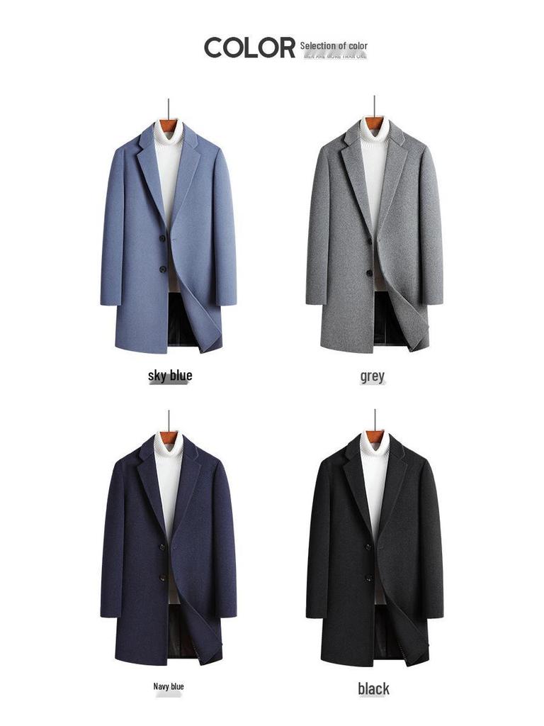 Men's Mid-Length Wool Slim Fit Trench Coat