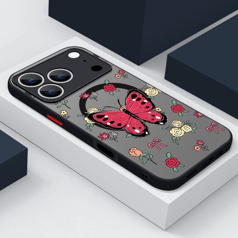 Magnetic Flowers Bowknot Phone Case For iPhone Air 17 16 15 Pro Max 13 12 Pro 14 Plus 11 For Magsafe Wireless Charge Hard Cover