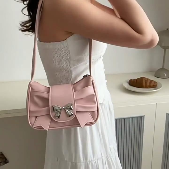 Стильная и универсальная женская сумка на плечо из ПУ кожи, милый декор в виде банта, однотонная сумка подмышку, идеально подходящая как для повседневного, так и для шикарного образа.. АВЭ