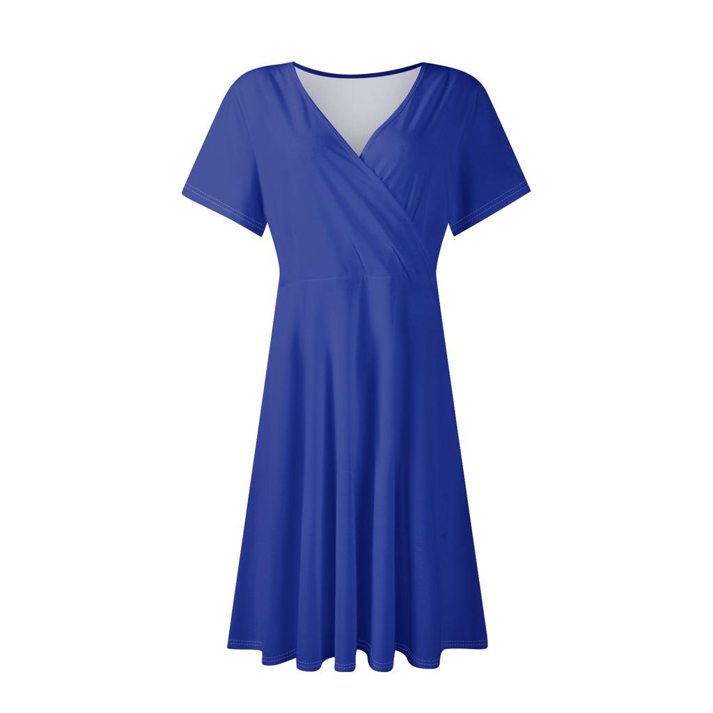 Women's Summer Dress Loose Beach Vacation Casual Deep V Neck Dress Short Sleeve Elegant Shirt Dress