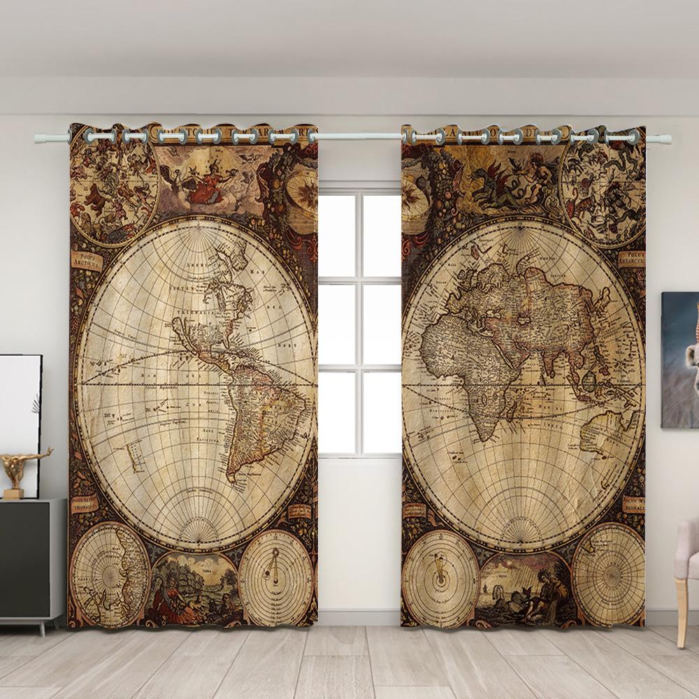 Популярная шелковая штора с ретро-картой для перегородки спальни