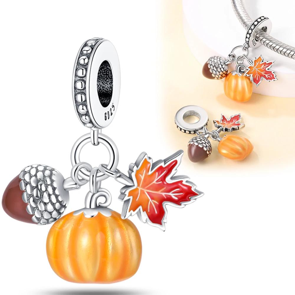 Copper Autumn Maple Leaf Squirrel Charm Pendant Beads Fit Charm Original Bracelet Women Jewelry Making