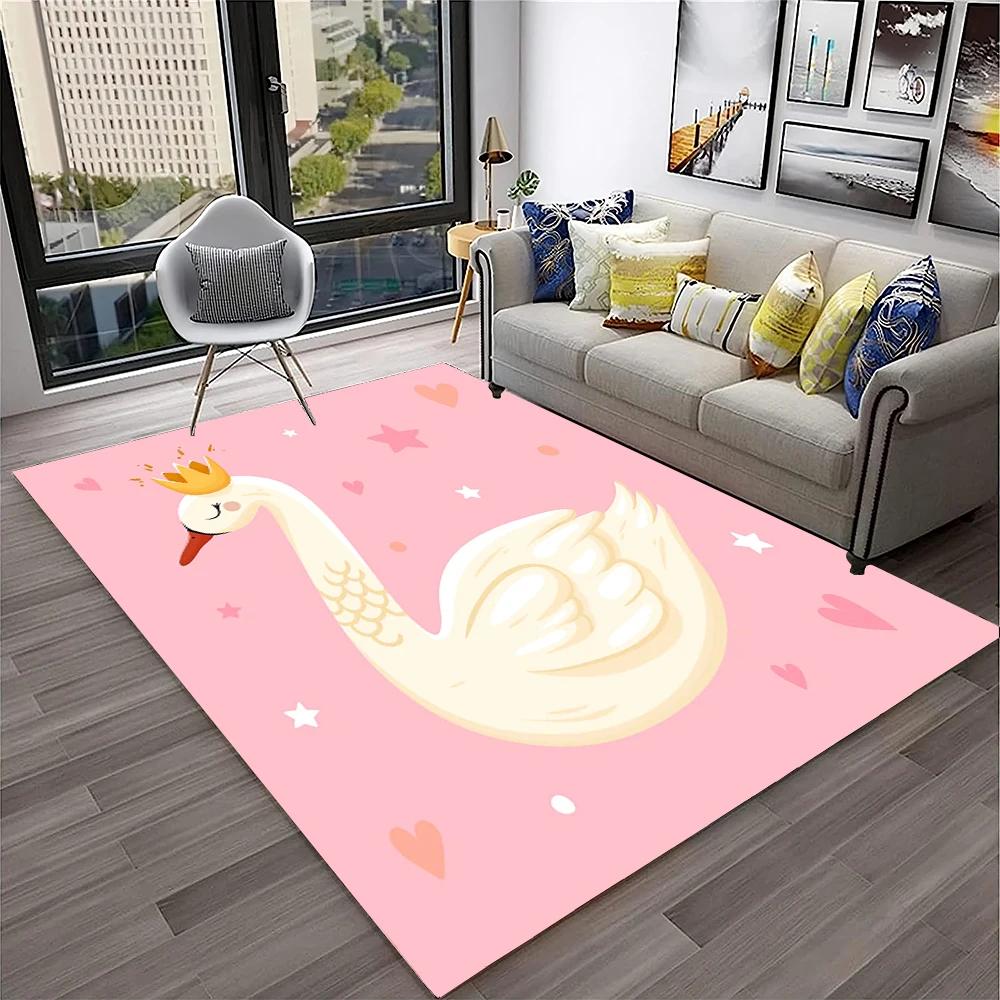 3D Cute Swan Princess Cartoon Cygnus Carpet Rug for Home Living Room Bedroom Sofa Doormat Decor,kids Area Rug Non-slip Floor Mat