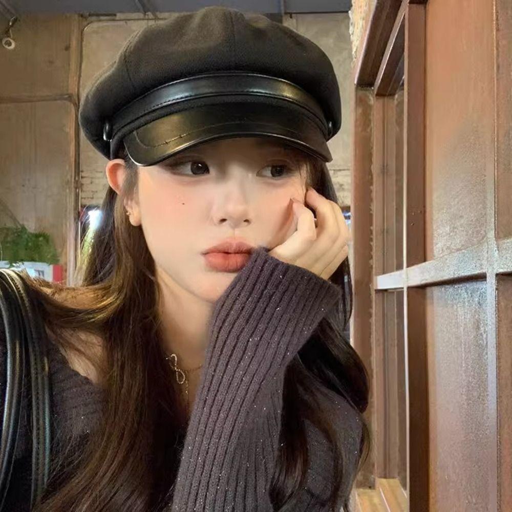 Повседневный берет из искусственной кожи, берет художника в стиле ретро, модный женский берет, для девушки