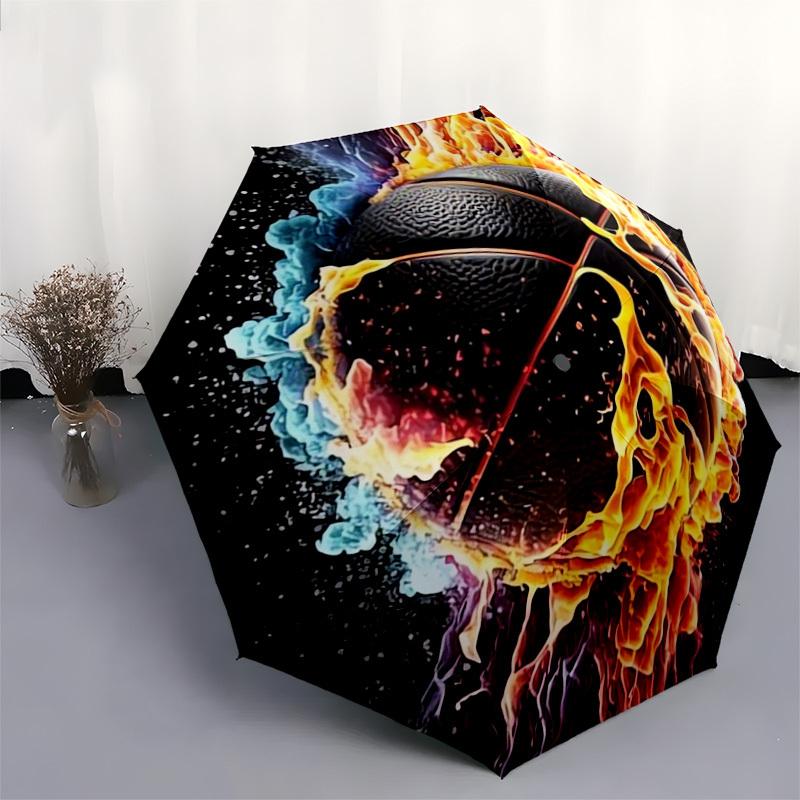 1pc Flaming Basketball Artwork Umbrella with Plastic Handle,Suitable for All Seasons Home Travel Outdoor UmbrellaDD083