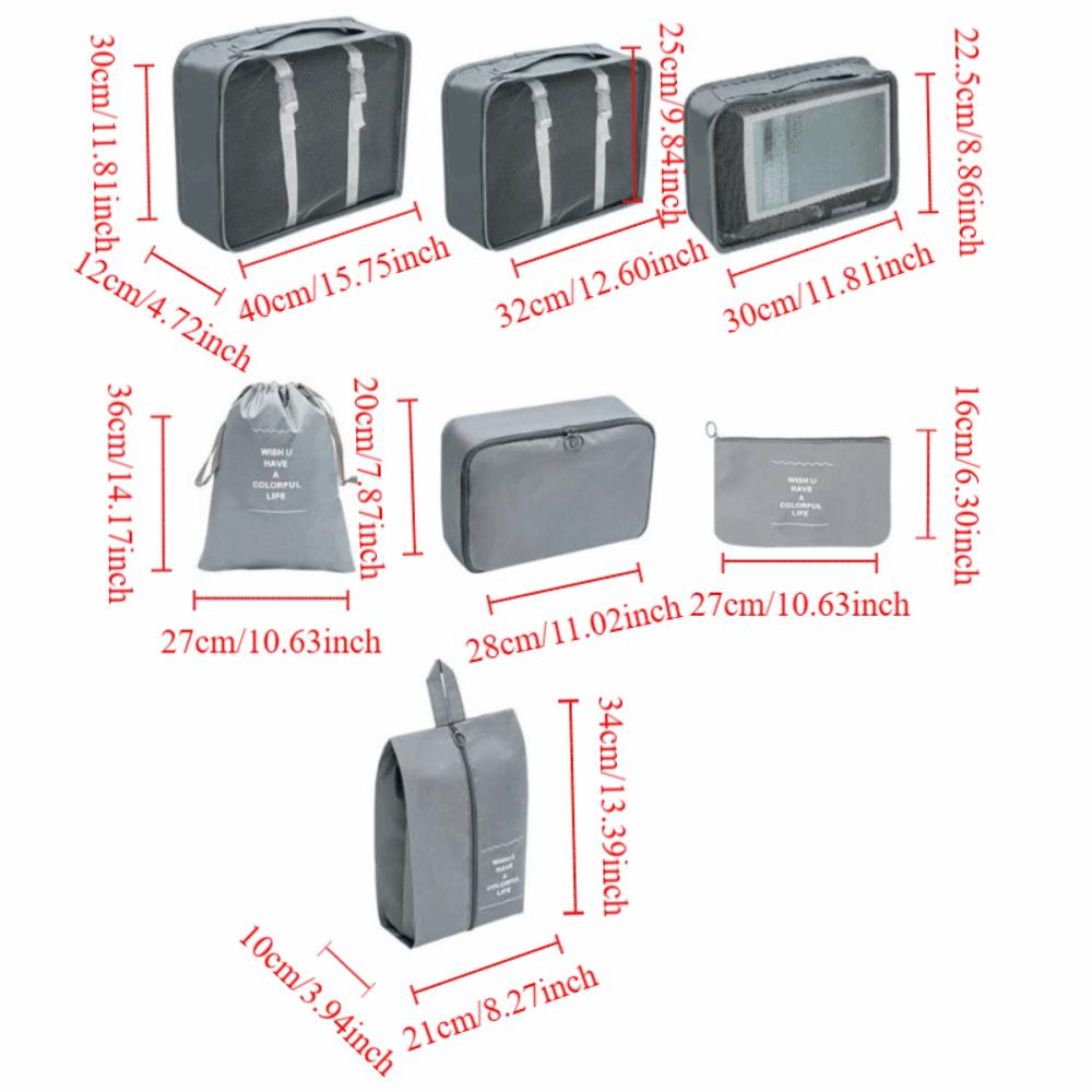 7Pcs/Set Large Capacity Suitcase Packing Cubes Set Folding Clothes Shoe Tidy Pouch Wardrobe
