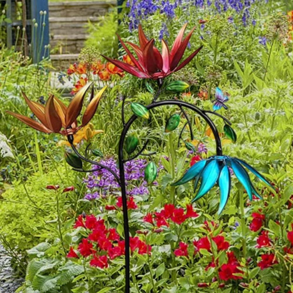 Ветряная мельница с разноцветными цветами, вращающаяся ветряная мельница, металлические поделки из железа, вертушки для сада, украшения для двора и улицы