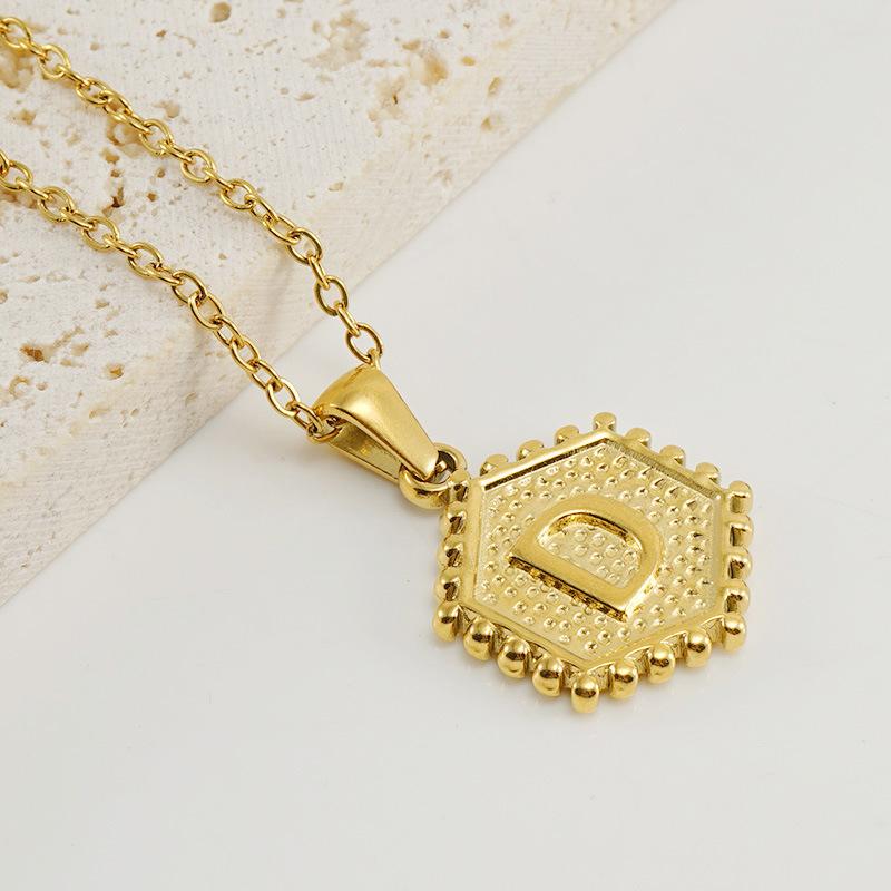 New Fashion Titanium Steel Hexagonal Letter Pendant Stainless Steel 26 English Letter Necklace Female