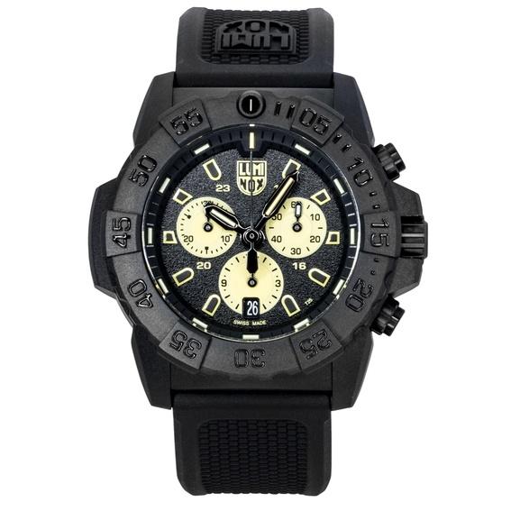 Luminox Мужские часы Navy Seal Хронограф Резиновый ремешок Черный циферблат Кварцевые Дайверские XS.3587 200M