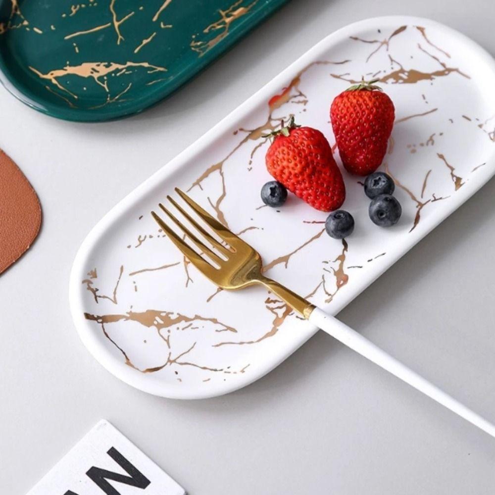 Glazed Golden Pattern Nordic Marble Tray Porcelain Material Western Dish  Jewelry Display