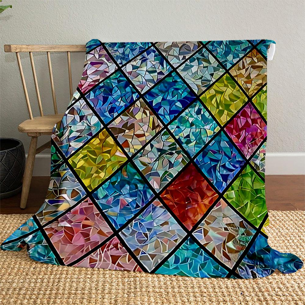 1PC stained glass mosaicOutdoor Flannel Blanket - Soft Plush Decor for Picnics, camping, Bedroom, Playroom, Office, or Lunch Break 1336A