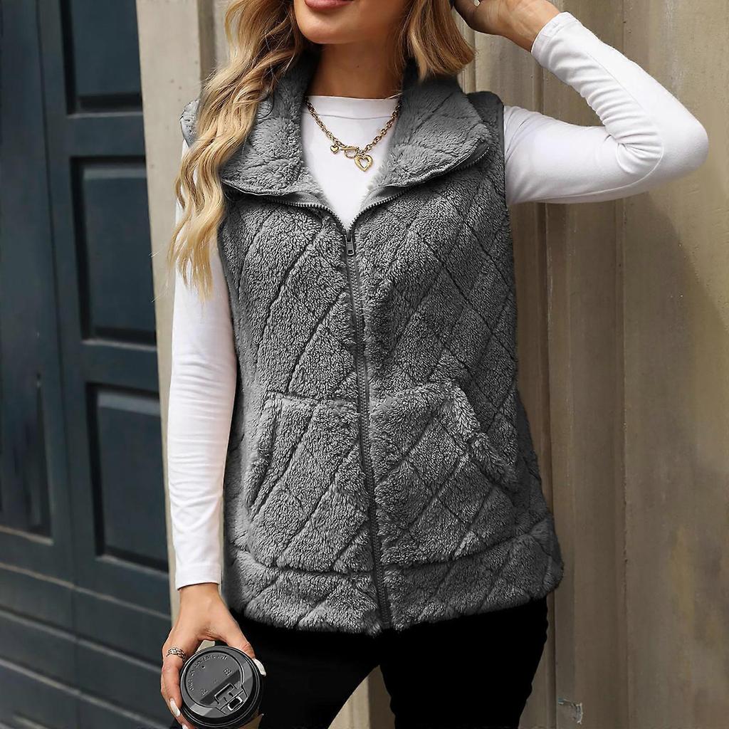 Women's Winter Fleece Vest Soft Zipper Vest Fashion Lightweight Vest Outdoor Vest with Pockets  Red XL