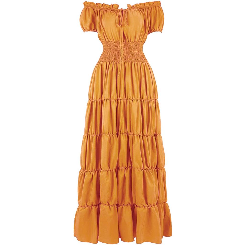 Dress For Women Stage Costume Halloween COS Retro Solid Color Waistband Dress Party Evening Night Long Dress