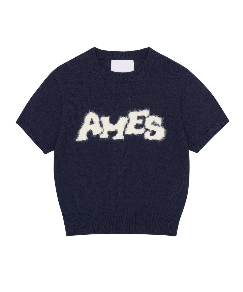 AMES-WORLDWIDE Hairy Logo Short Sleeve Knit Navy