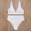 Бикини из двух частей с V-образным вырезом, сплошной цвет, женский ребристый глубокий комплект, бюстгальтер, трусы, купальник для лета