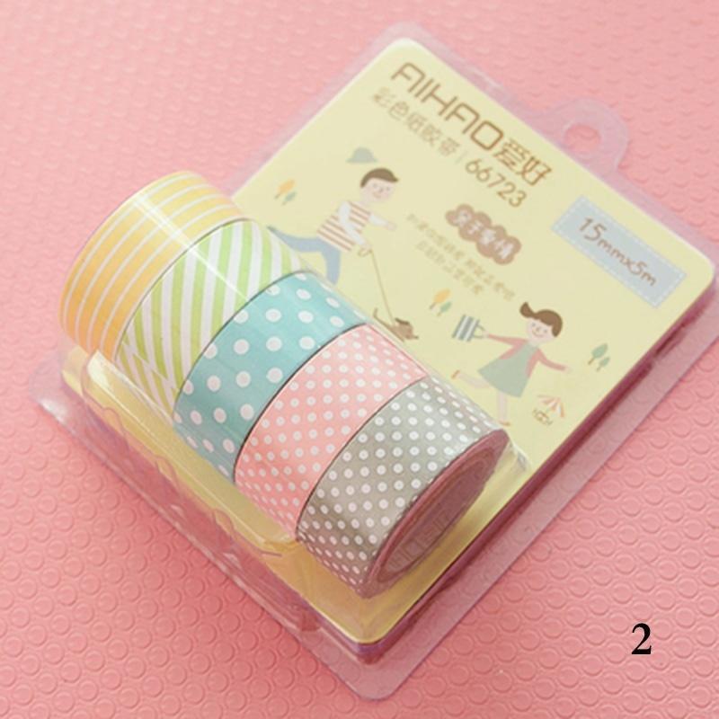 5Rollds Color Paper Tapes Handmade DIY Decorative Washi Tape Colored Adhesive Tapes