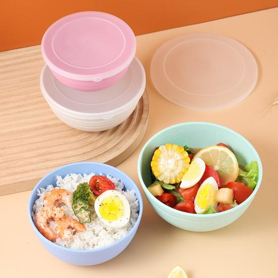 3Pcs/Set Cereal Bowls with Lid Lightweight BPA-Free Dinner Bowls for Noodles Rice Fruit Soup Dishwasher Microwave Safe Multifunctional Storage
