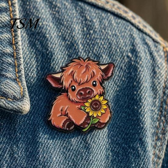Metal Decoration Pins Cartoon Highland Cow Brooch Pin, Animal Shape Lapel Zinc Alloy Sweater Cardigan Coat Suit Scarf Decor, Men Women Clothing