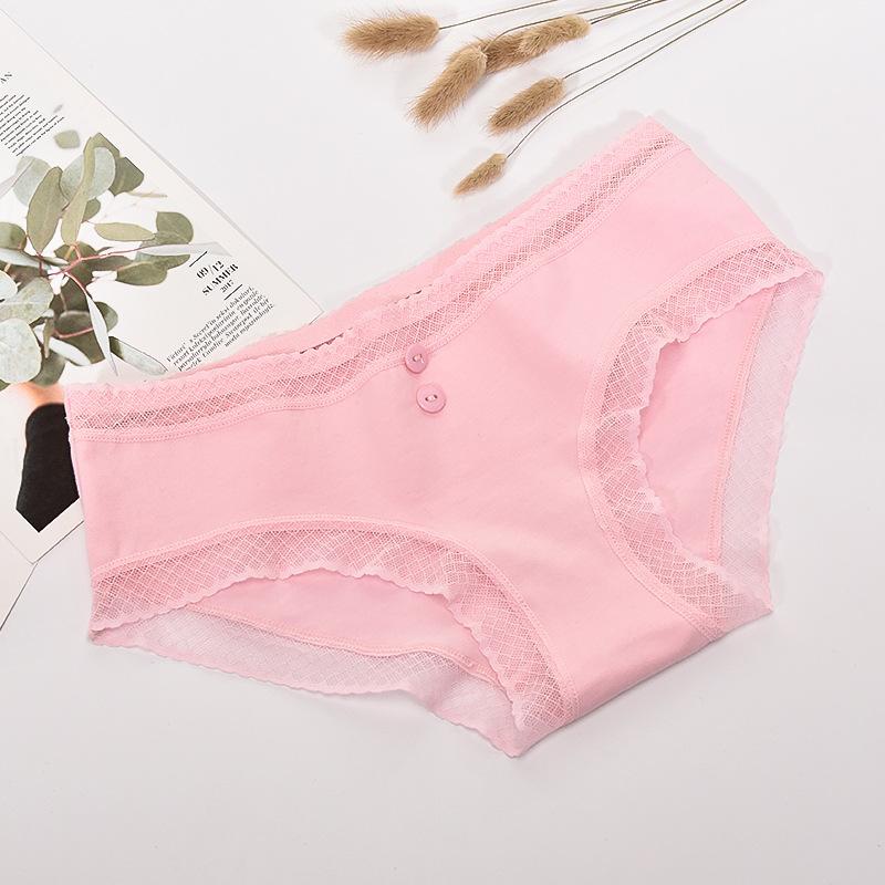 Хлопковое кружевное нижнее белье на пуговицах для женщин, дышащие удобные треугольные брюки с большой средней талией