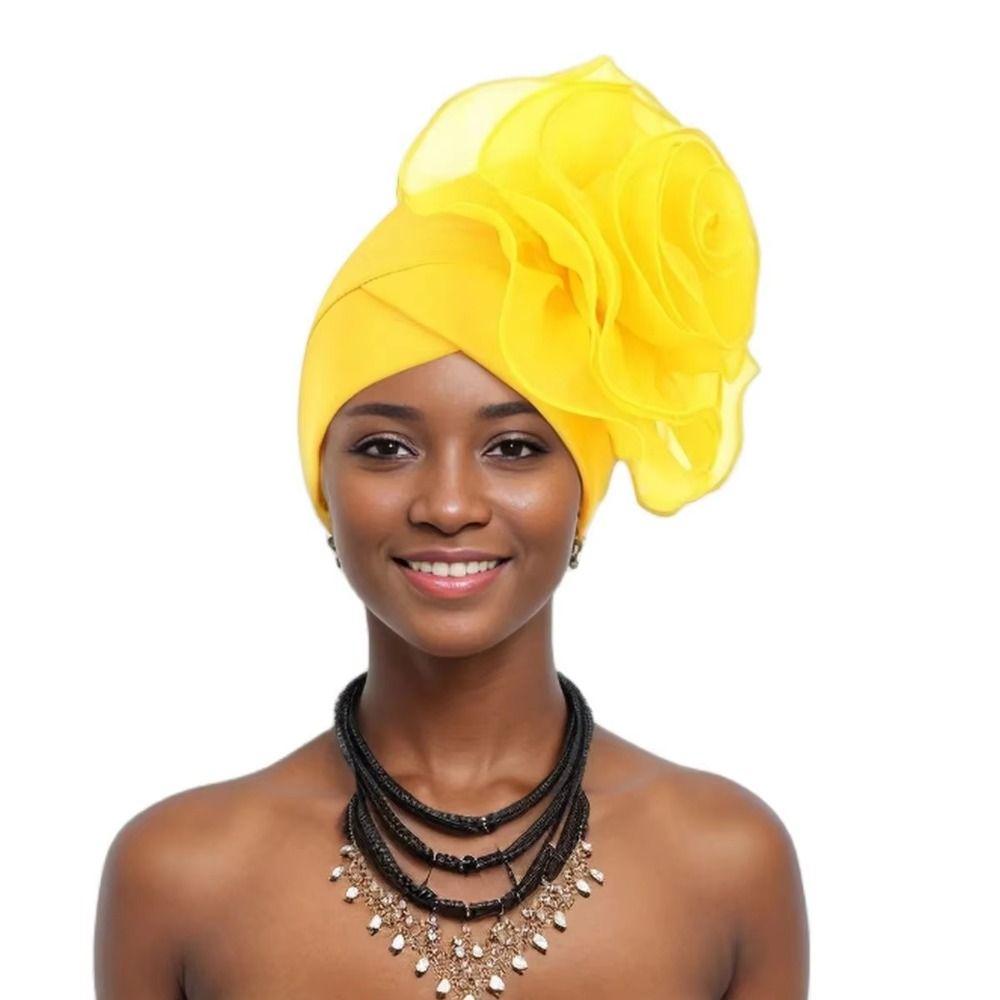 Big Flower Women's Turban Cap Elastic Head Wrap Cap Islamic Headscarf  Hair Accessories
