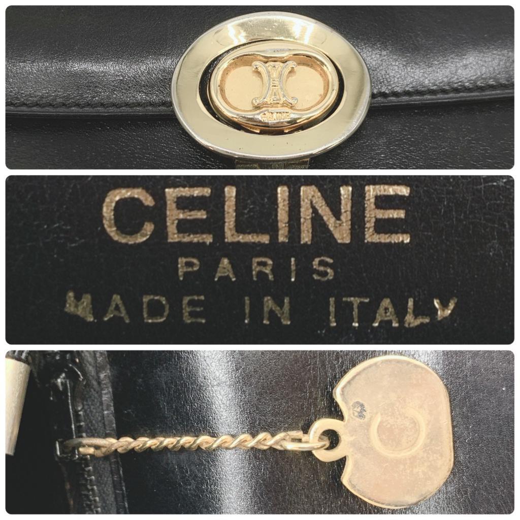 CELINE Винтаж Macadam Triomphe Золотая фурнитура Клапан Одна полуплечевая сумка Кожа Черный Женская Мужская Унисекс