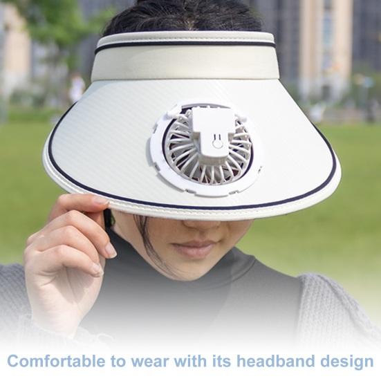 Women Summer Hat with 3 Gear Adjustment Headband Fan Empty Top USB Charging Anti-UV Wide Brim Windproof Rope Sun Protection Travel Sun Cap Gardening